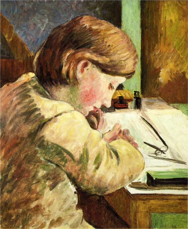 Paul Writing - Camille Pissarro Paintings